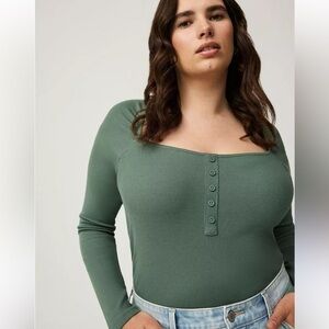 Torrid Ribbed Square Neck Henley Long Sleeve Top Blouse Shirt Plus Size 2